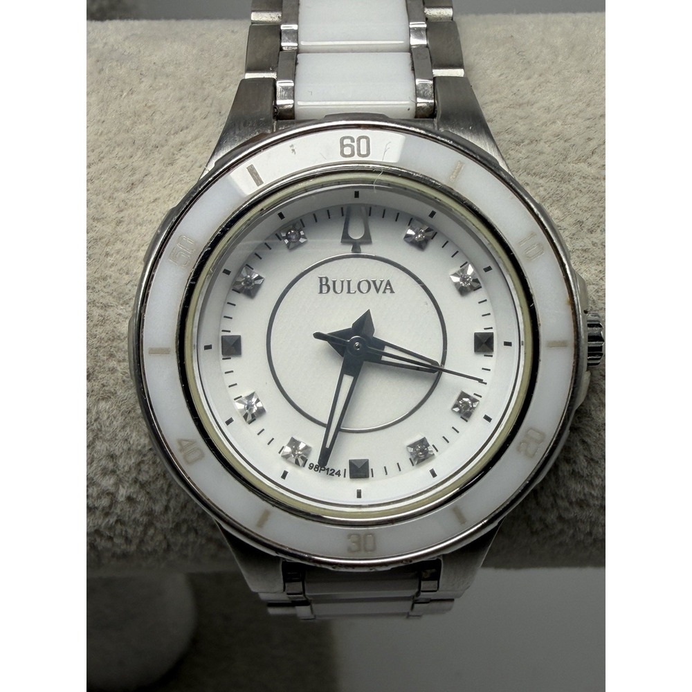 Bulova 98P124 New Battery Ladies Watch 30MM 7.5" White Dial